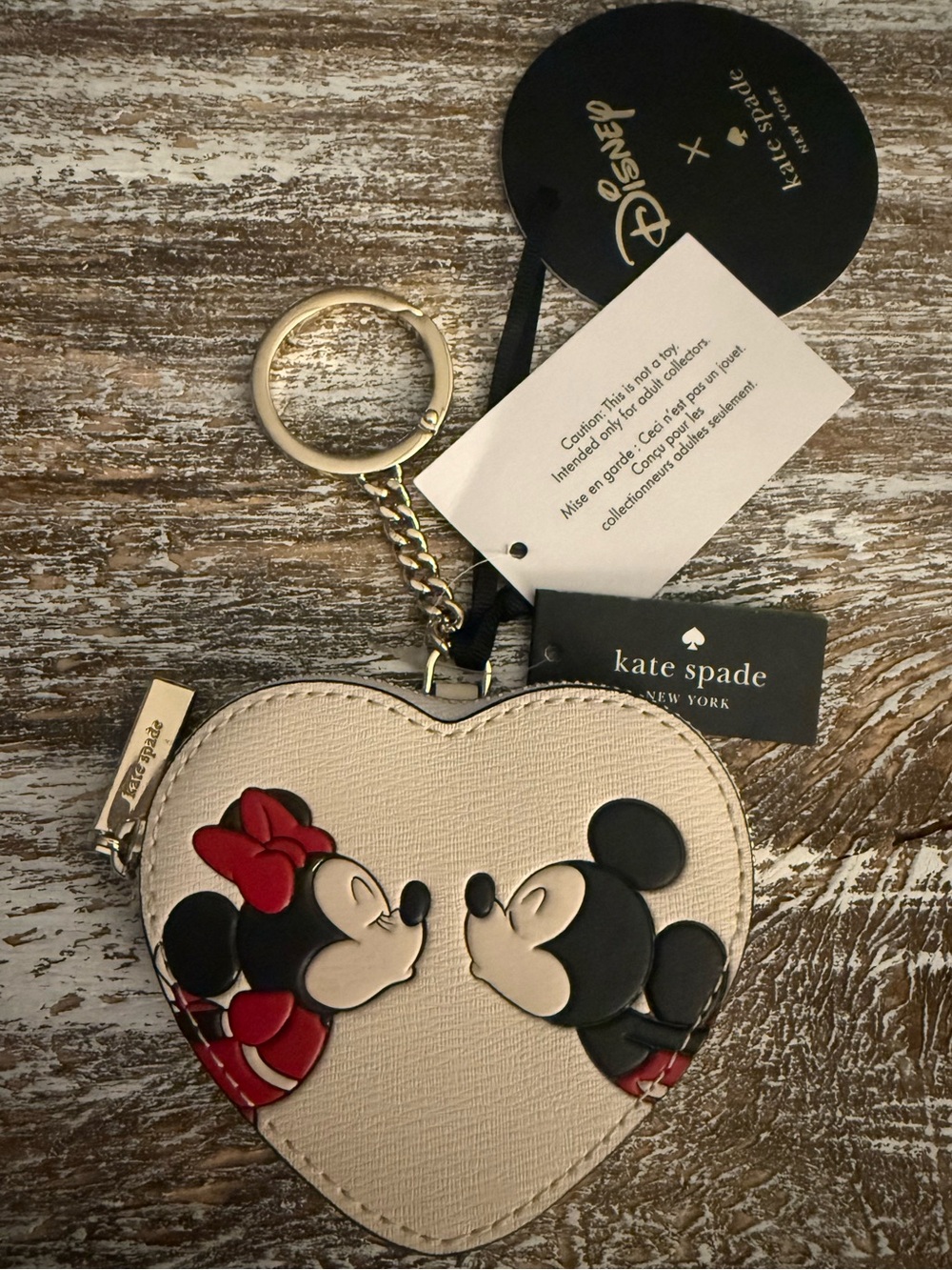 Disney x Kate Spade Mickey Minnie Heart Shape Key/bag charm purse, NWT